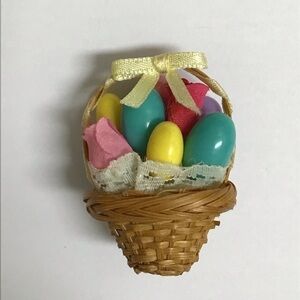 Vintage Easter Basket Brooch Lapel Pin Colorful Eggs Holiday Grandma Teachers
